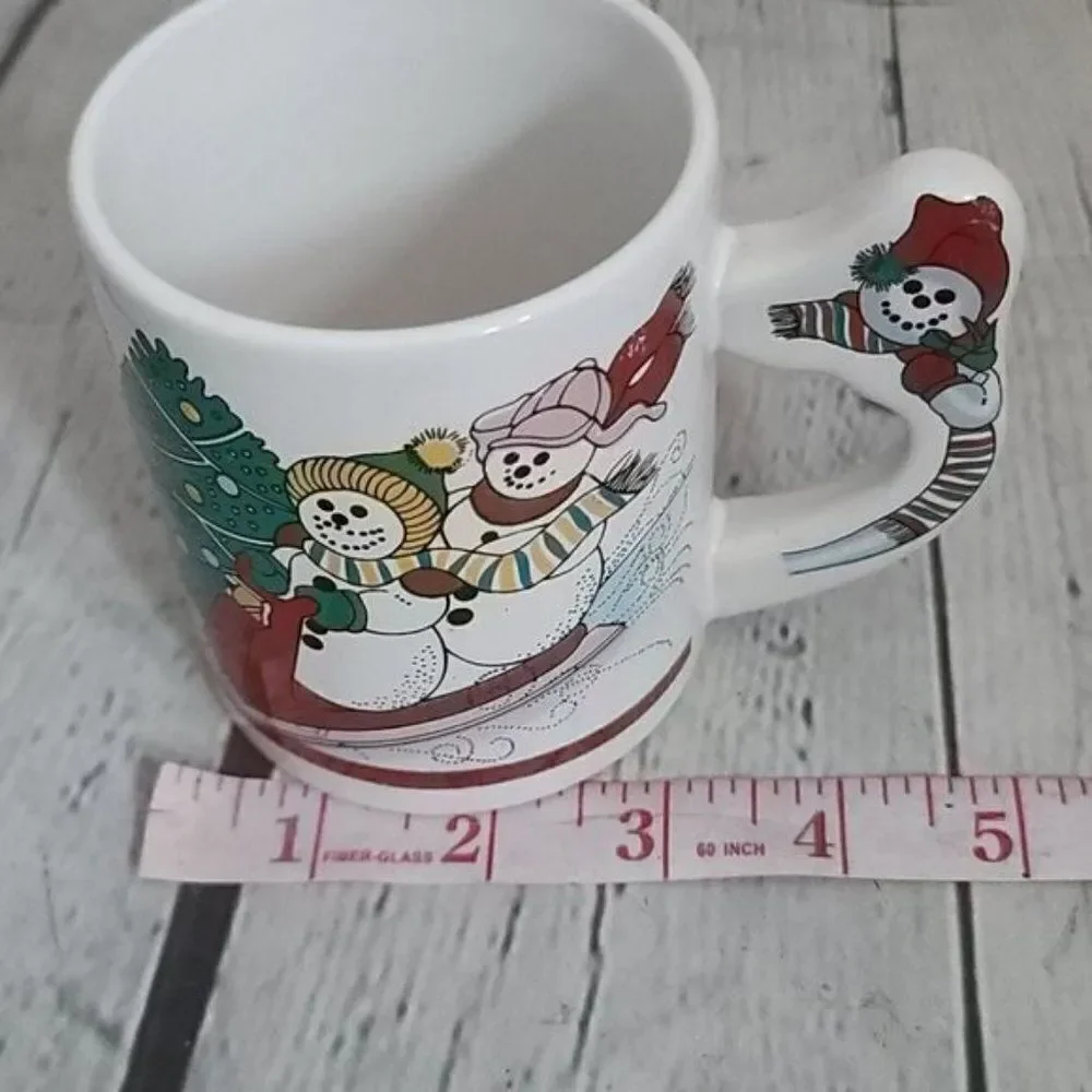 Vintage Christmas Snowman Handle Coffee Mug
